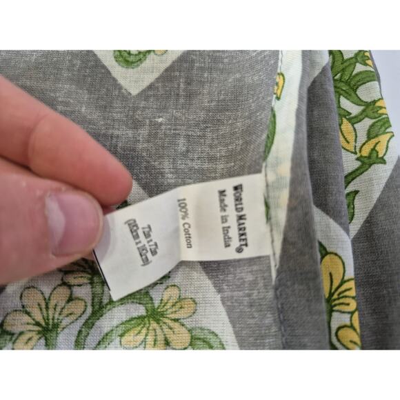 New World Market Green Gray Yellow Floral Cotton Shower Curtain - Picture 4 of 7